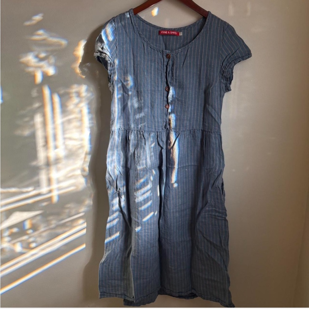 Pyne & Smith No.11 Georgian Blue Stripe Handmade Linen Dress
